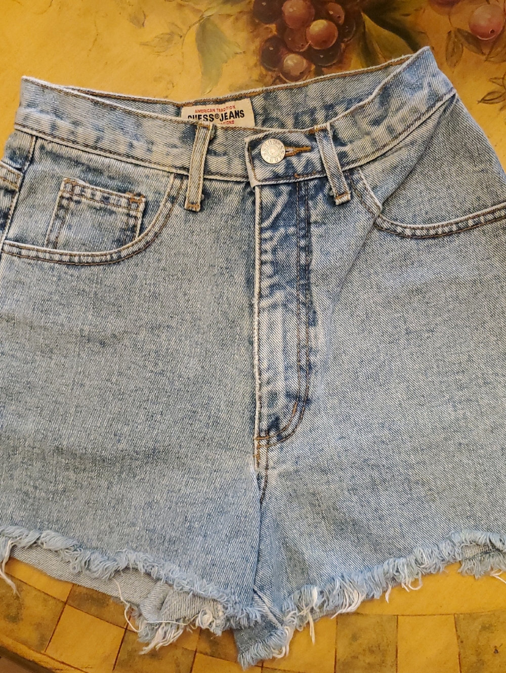 Guess Light Blue High-Rise Frayed Denim Shorts